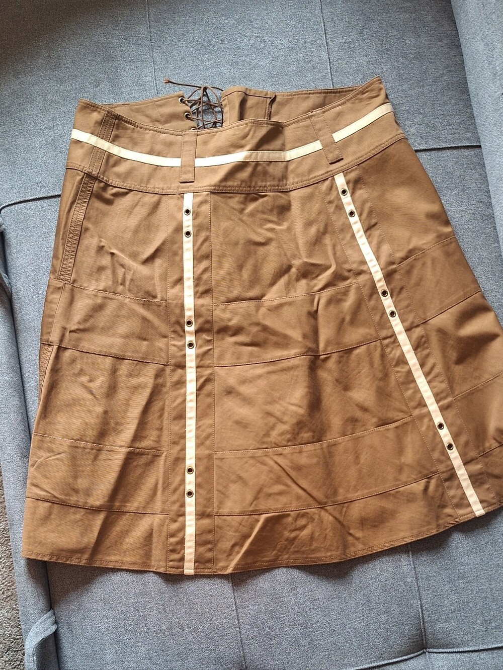 DKNY Tan A-Line Skirt with Cream Stripes